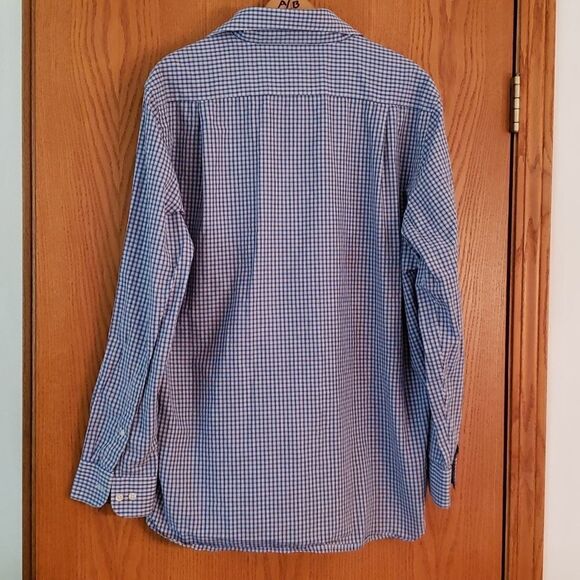 Croft & Barrow Slim Fit Blue White Checkered Button Down Dress Shirt Sz L - Picture 2 of 6